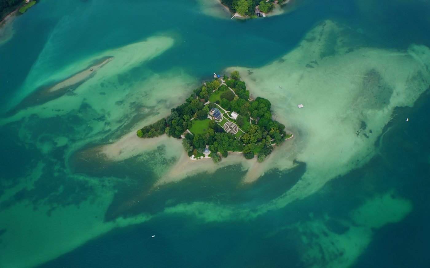 Luftaufnahme der Roseninsel im Starnberger See, Foto: Yanina Greil